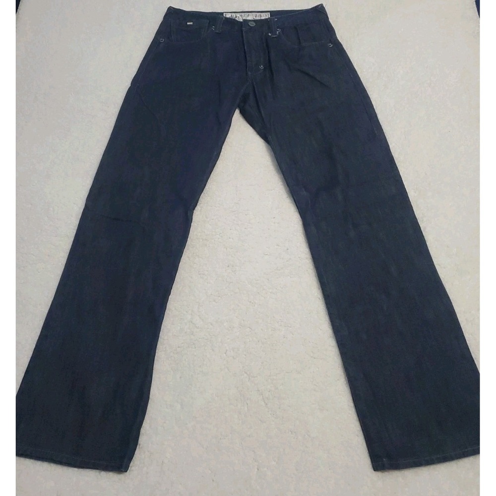 Akoo mens 100% Authentic Long Raw Jeans size 34 dark blue